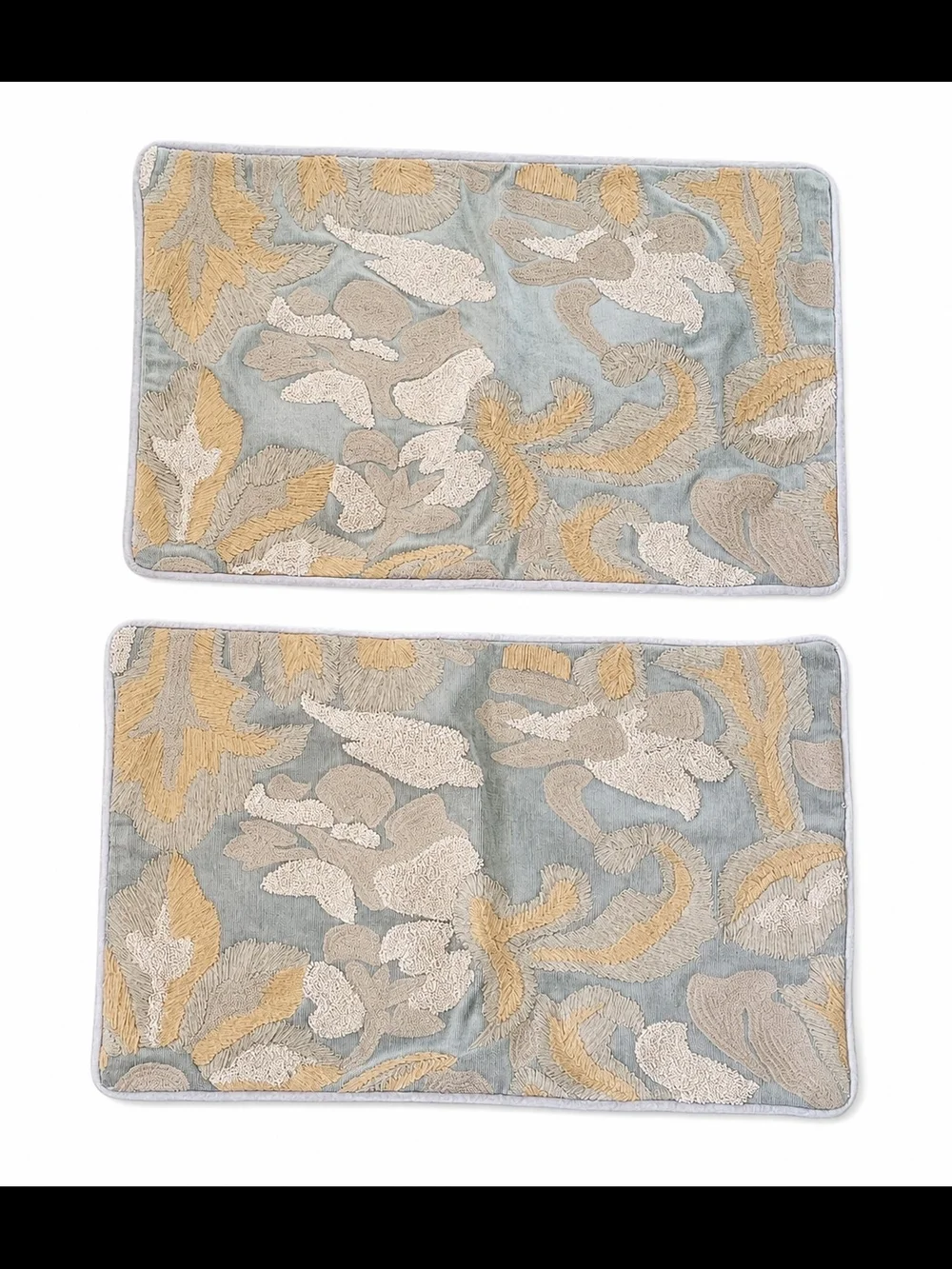 Pottery Barn Embroidered Pillow Covers Set of 2 16x26 Linen Blend Quiet Luxury